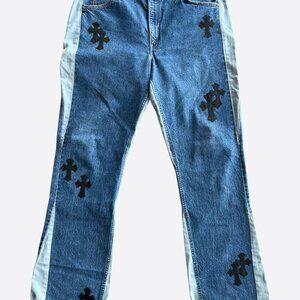 Chrome Hearts Levi's Gallery Dept Blue & Black Cross Patch Flared Jeans